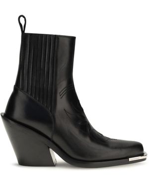 Rabanne Leather Cowboy Ankle Boots - Black