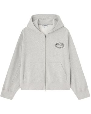 Ganni Logo-Print Zip-Up Hoodie - White