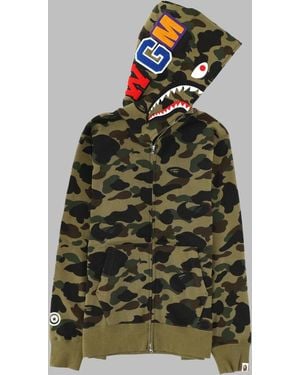 A Bathing Ape Felpa "Shark" Con Cappuccio - Green