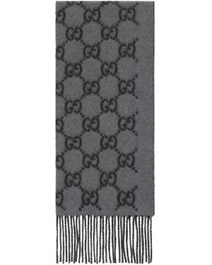 Gucci Embroidered Cashmere Scarf - Gray