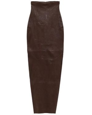 Rick Owens Leather Long Skirt - Brown