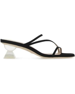Stuart Weitzman Suede Lucite Sculpt Mules - White
