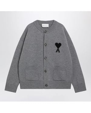Ami Paris Ami De Coeur Cardigan - Gray