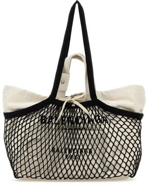 Balenciaga Two-Tone Canvas And Mesh Medium 24/7 Shopping Bag - Black