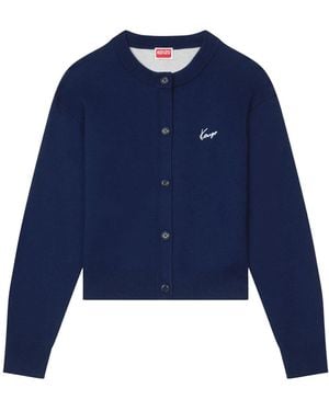 KENZO Cotton Wool Cardigan With Embroidery - Blue