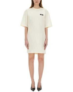 MSGM Short Dress With Logo - Natural