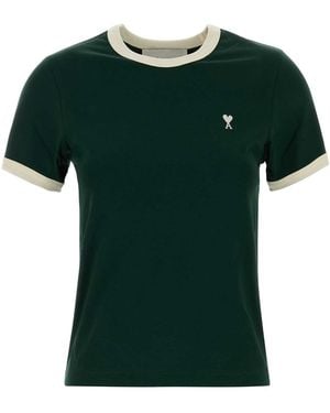 Ami Paris Quota-Bicolortshirtwithoffwhitedecoeurembroider - Green