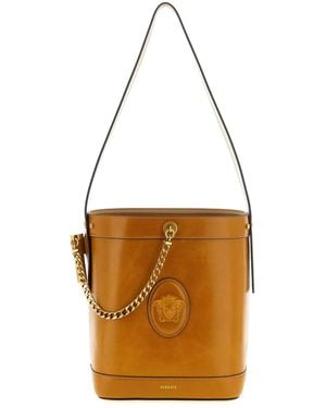 Versace 'Pivot' Small Bucket Bag - Brown