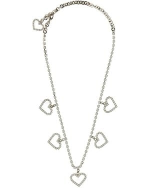 Alessandra Rich Crystal Necklace With Heart Pendants Necklaces - Metallic