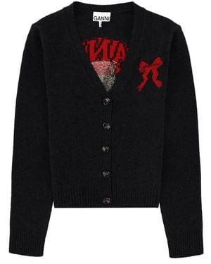 Ganni Cardigan With Graphics - Black