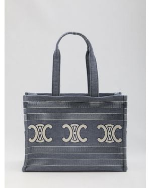 Celine Cabas Thais Grande Jacquard Fabric Tote - Blue