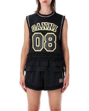 Ganni Sleeveless Logo Top - Black