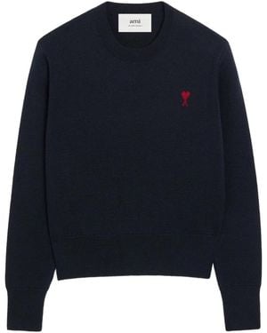 Ami Paris Wool Heart Embroidery - Blue