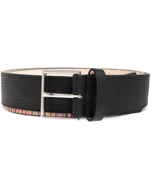 Paul Smith Signature Stripe Leather Belt - Black