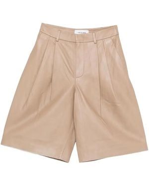 Yves Salomon Pleated Leather Shorts - Natural