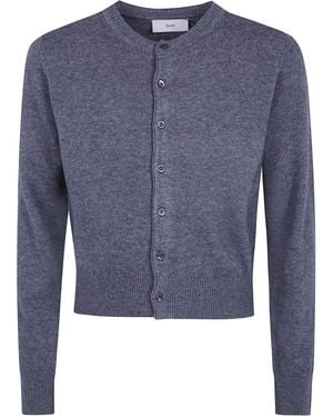 DUNST Crewneck Knit Cardigan - Blue