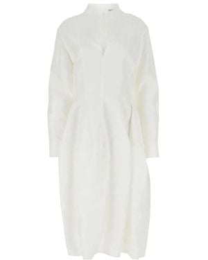 Bottega Veneta Long Sleeve Mini Shirt Dress - White