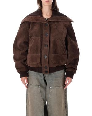 The Attico Suede Bomber Jacket - Brown