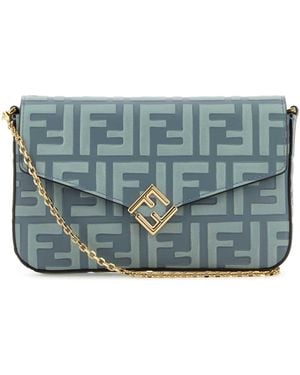 Fendi Printed Leather Ff Diamonds Wallet - Blue