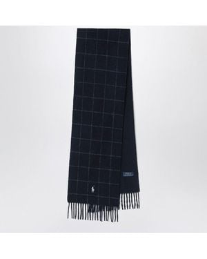 Polo Ralph Lauren Checked Scarf With Logo Embroidery - Blue