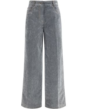 forte_forte Wide Leg Jeans Flocked Denim Cotton Trousers - Grey