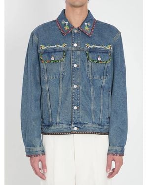 Valentino Garavani Bead-Embroidered Denim Jacket - Blue