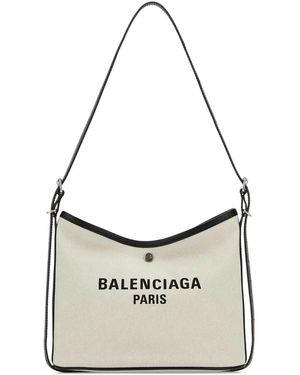 Balenciaga Biarri Logo-Plaque Canvas Shoulder Bag - White