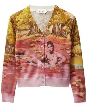 Versace Printed Silk Cardigan - Red