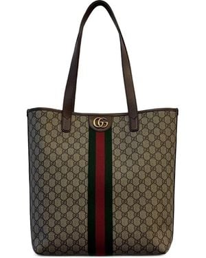 Gucci Patterned Canvas Striped Tote Bag - Black