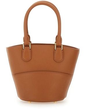 Self-Portrait Leather Tote Bag With Charm - Brown
