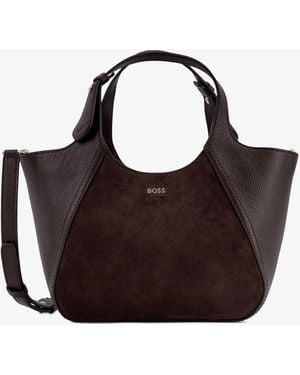 BOSS Suede And Leather Shoulder Bag - Brown