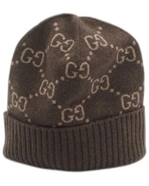 Gucci Embroidered Cashmere Beanie Hat - Brown