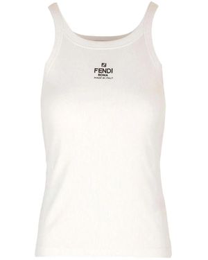 Fendi Ribs Top With Logo Embroidery - White