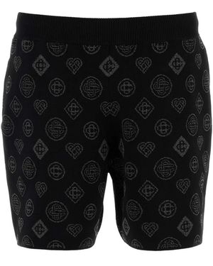 CASABLANCA Embroidered Stretch Jacquard Bermuda Shorts - Black