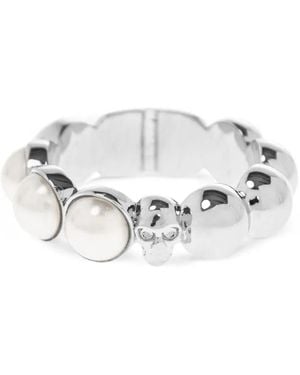 McQueen Embellishment Skull Beaded Ring - White