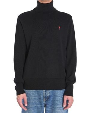 Ami Paris Ami De Coeur Turtleneck Jumper - Black