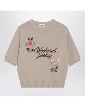 Weekend by Maxmara Sand Cotton Jumper With Embroidery - Grey