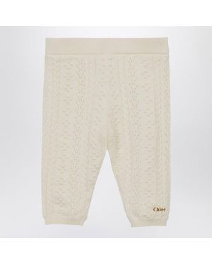 Chloé Ivory Embroidered Cotton And Wool Legging - Natural