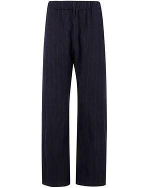 Apuntob Elastic Waist With Pockets Curved Legs Pants - Blue