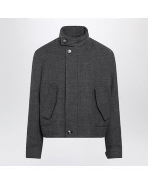 Ami Paris Padded Wool Harrington Jacket With High Neck & Horn Button Details - Grey