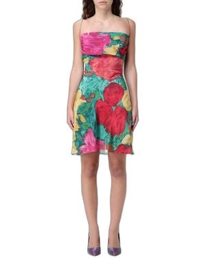 Balmain Dress With Roses Print - Red