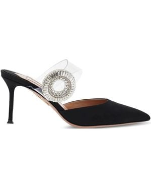 Aquazzura 75Mm Crystal Hoop Pointed Toe Mules - Black