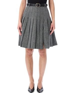 Self-Portrait Herringbone Pleated Midi Skirt - Black
