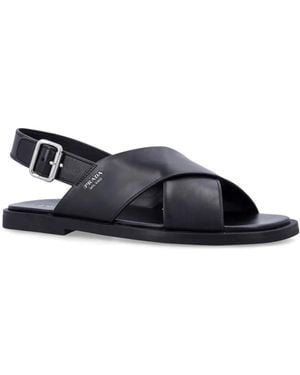 Prada Mini Leather Slide Sandals With Adjustable Slingback - Blue