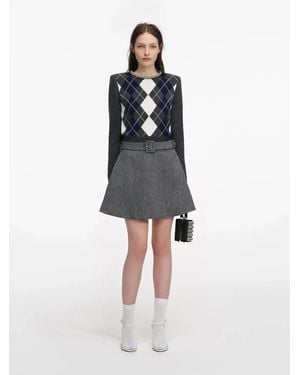 Self-Portrait Argyle Crystal Trim Jumper - White