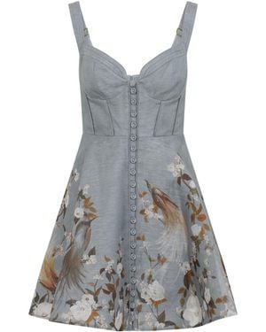 Zimmermann Bird Floral Momentum Corded Mini Dress - Grey