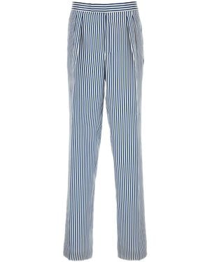 Tom Ford Fluid Washed Silk Twill Stripe Double Pleat Pant - Blue
