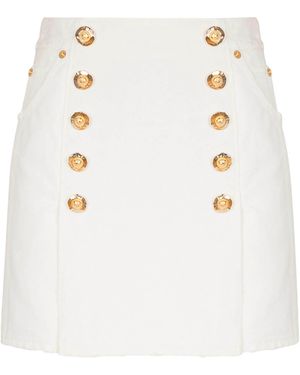 Balmain Short Cotton Canvas Skirt - White