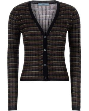 Prada Embroidered Knit Cardigan - Black