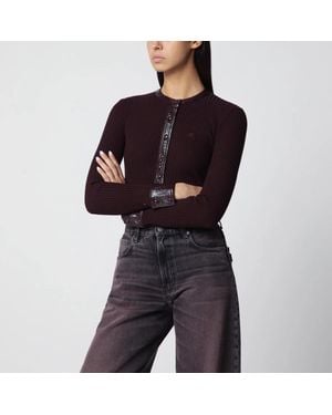 Courreges Courrèges Ribbed Knit Cardigan With Vinyl Trim - Black